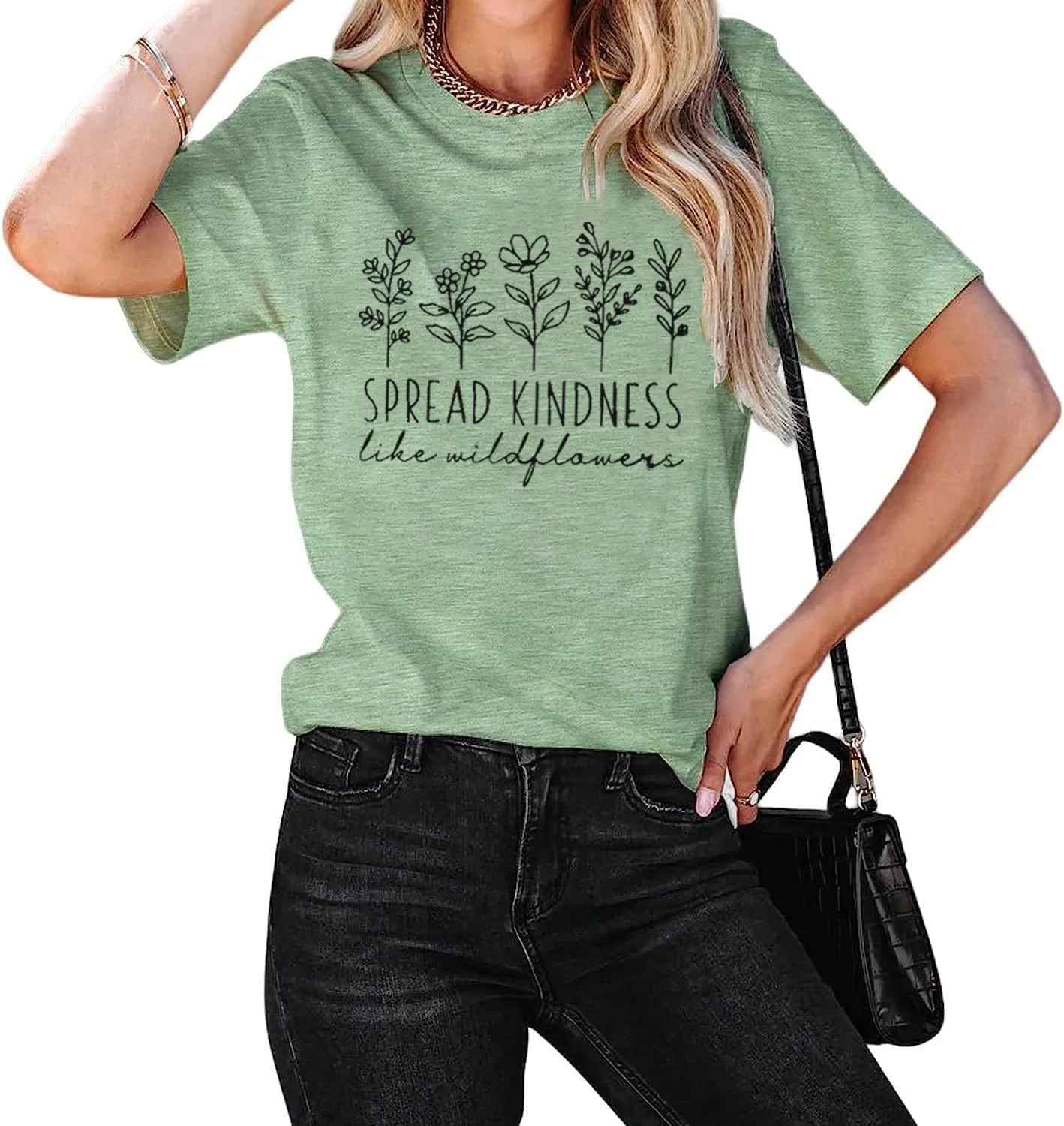 Spread Kindness Like Flower T-Shirt for Women Cute Flower Graphic Shirt Casual Positive Inspirational Short Sleeve Tee Top