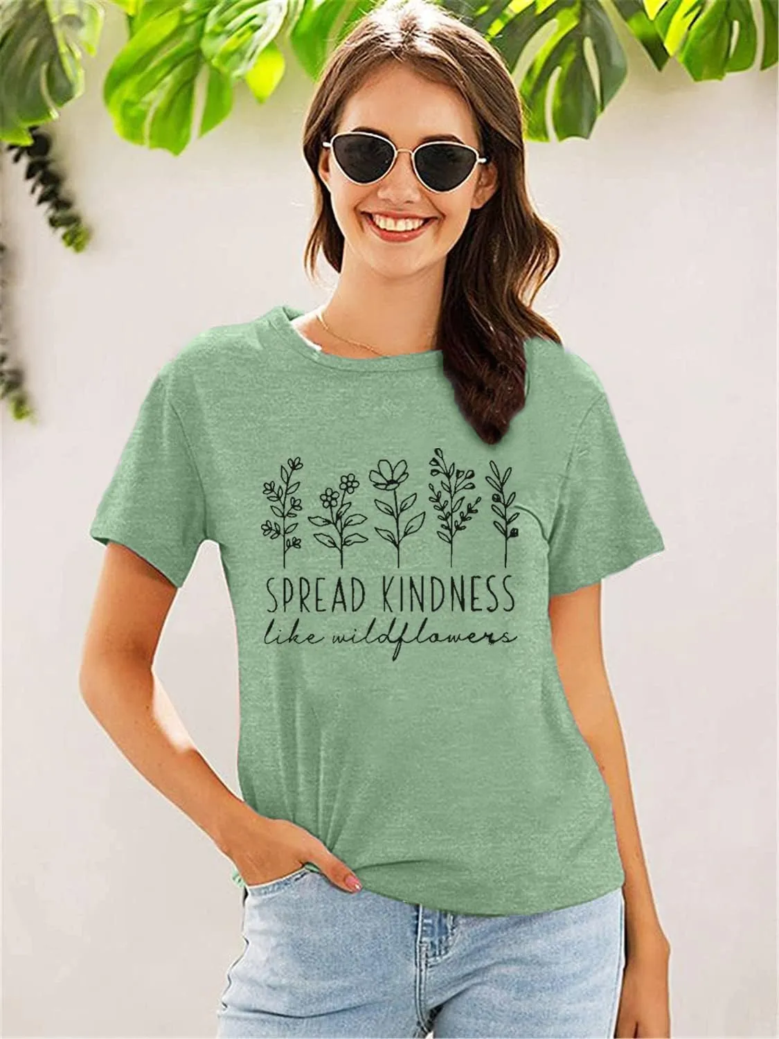 Spread Kindness Like Flower T-Shirt for Women Cute Flower Graphic Shirt Casual Positive Inspirational Short Sleeve Tee Top