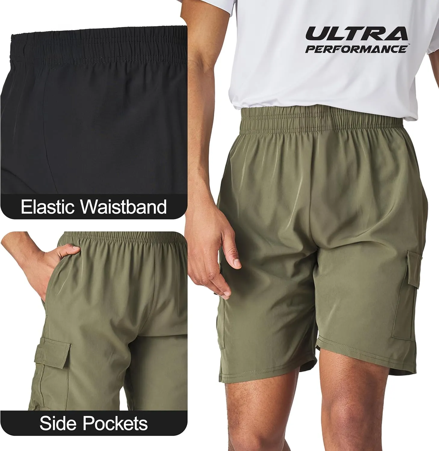 Ultra Performance Men's Nylon Cargo Short's- 2 Pack Mens Golf & Hiking Stretch Shorts with Pockets Quick Dry Short for Men