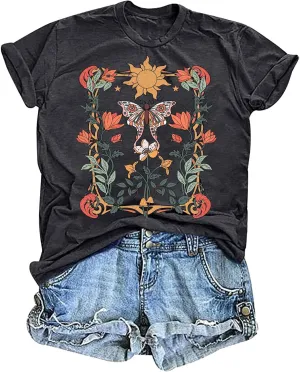 Wildflowers Shirts for Women Vintage Graphic Tees Boho Tshirts Casual Summer Short Sleeve Tops