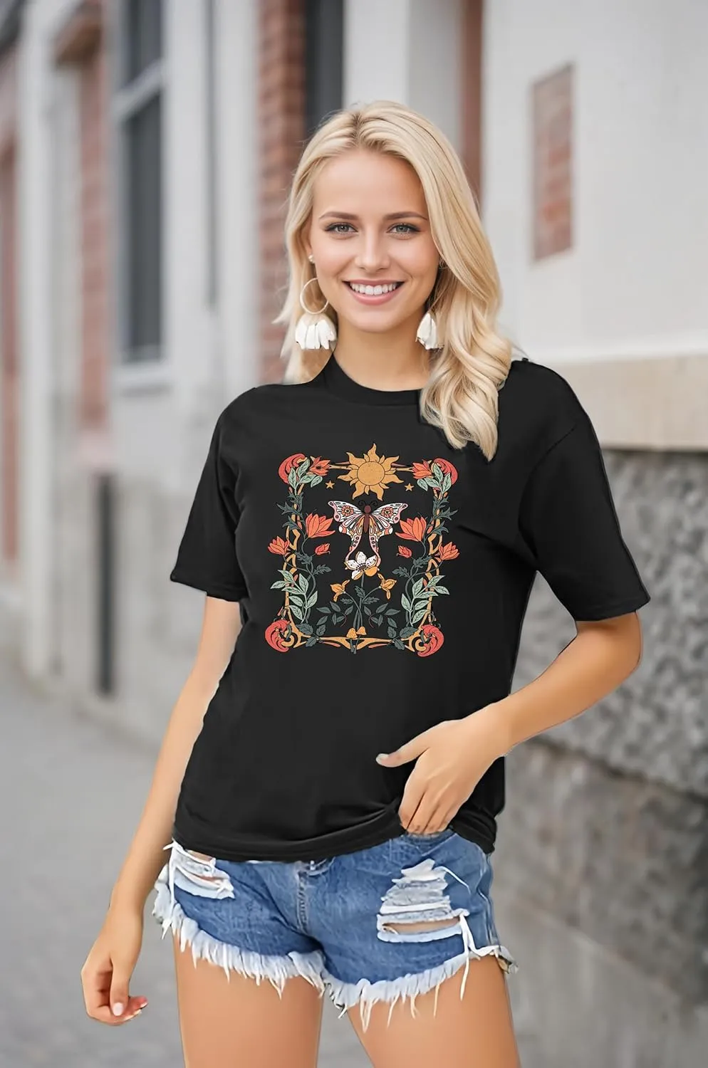 Wildflowers Shirts for Women Vintage Graphic Tees Boho Tshirts Casual Summer Short Sleeve Tops