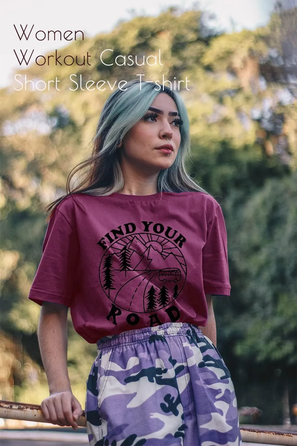 Women Find Your Road T-Shirt Cute Sayings Graphic Short Sleeve Tees Casual Round Neck Athletic Tops