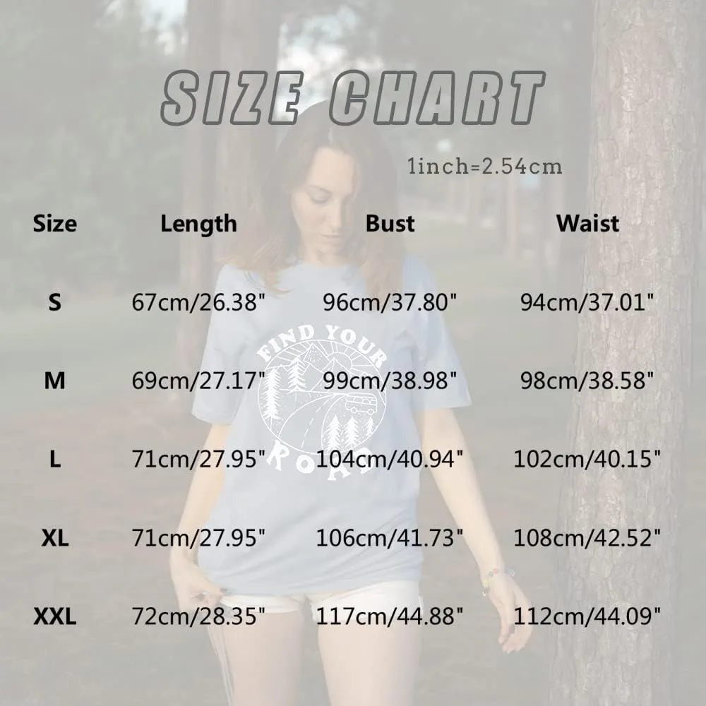 Women Find Your Road T-Shirt Cute Sayings Graphic Short Sleeve Tees Casual Round Neck Athletic Tops