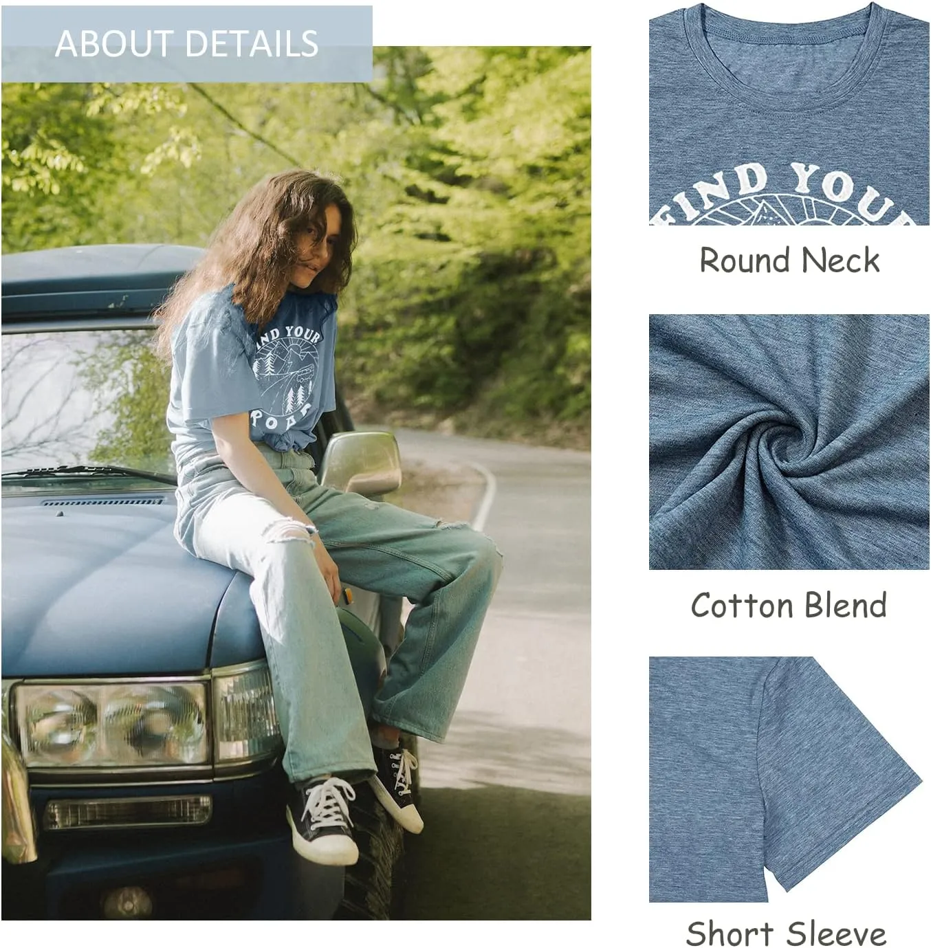 Women Find Your Road T-Shirt Cute Sayings Graphic Short Sleeve Tees Casual Round Neck Athletic Tops