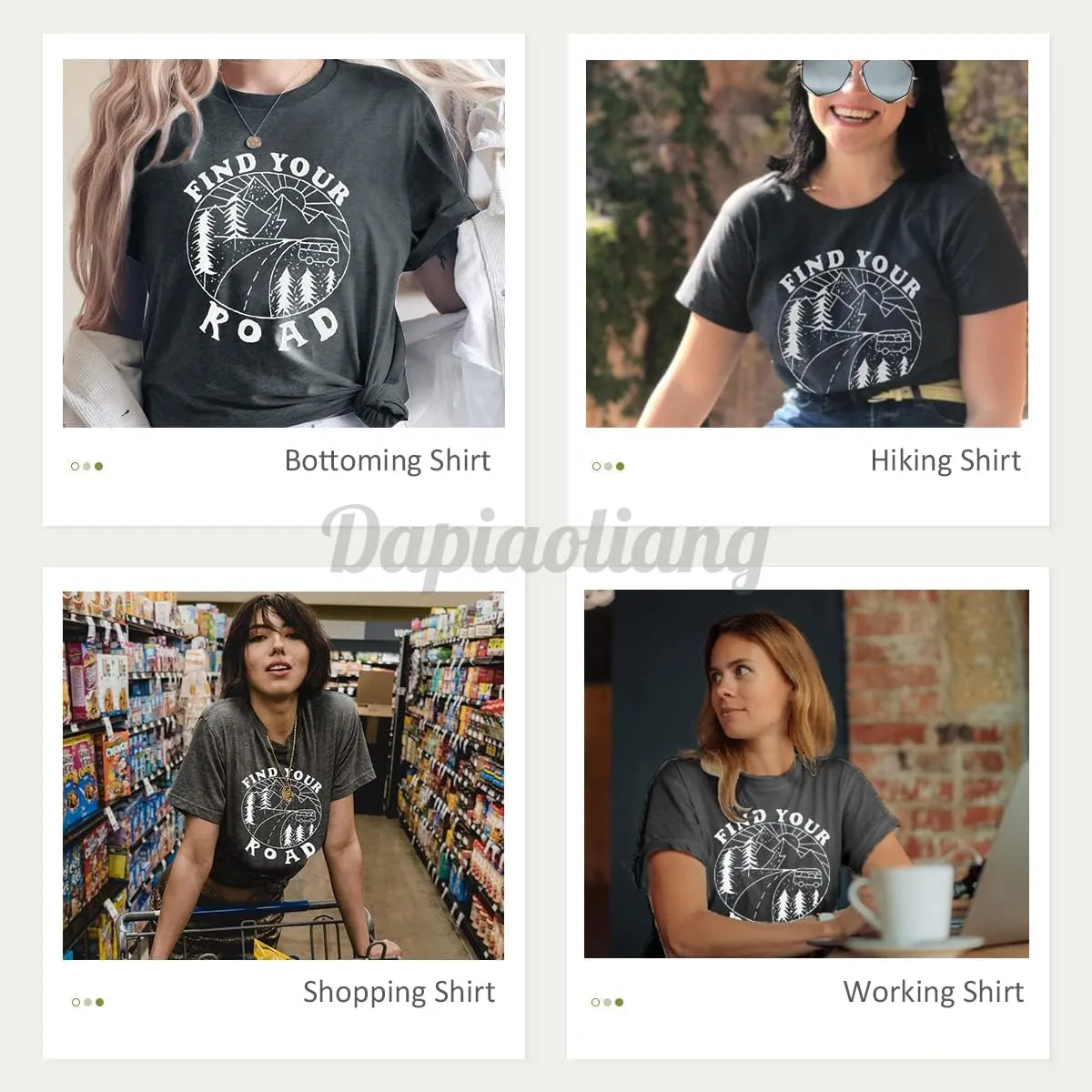 Women Find Your Road T-Shirt Cute Sayings Graphic Short Sleeve Tees Casual Round Neck Athletic Tops