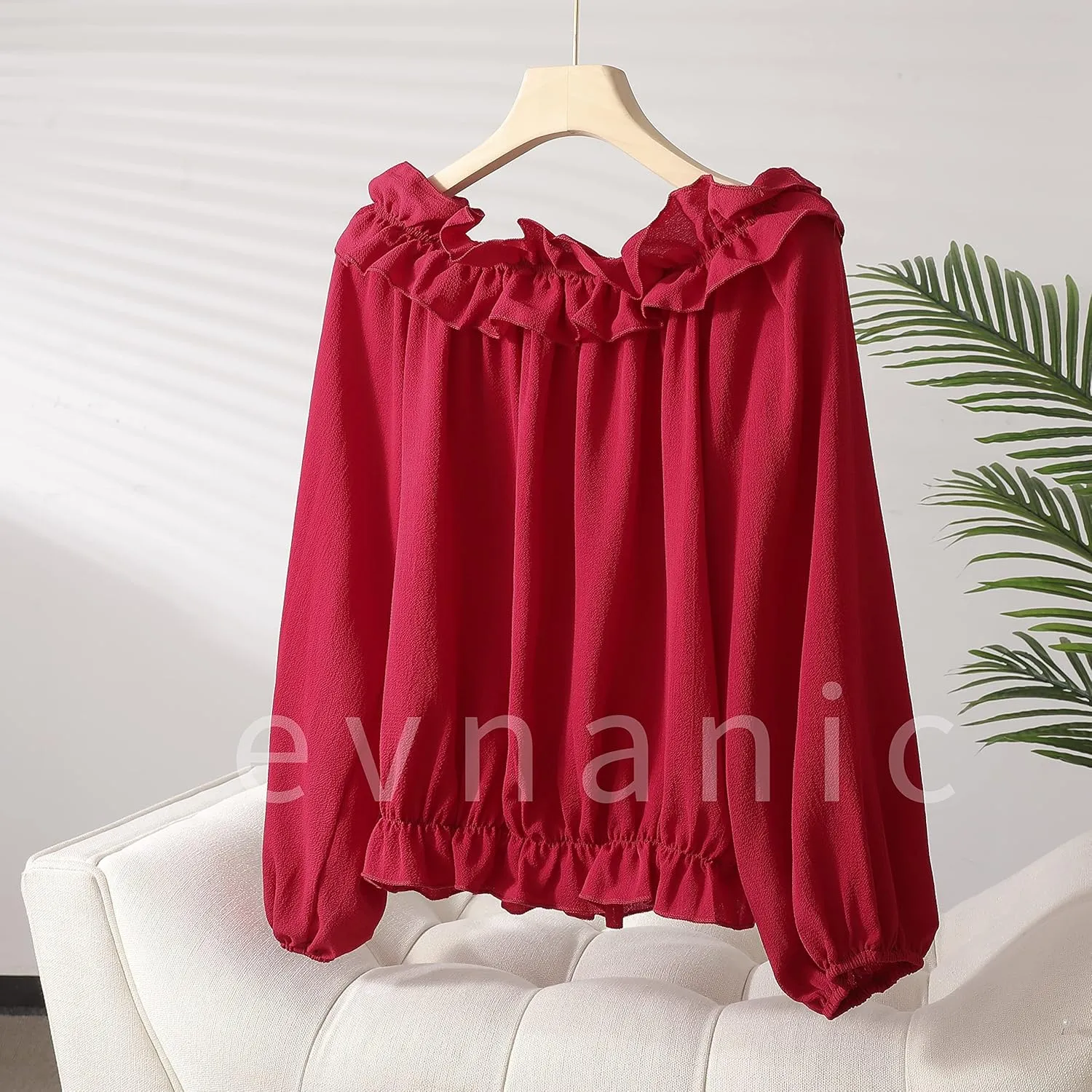 Womens Casual Off Shoulder Tops Long Sleeve Ruffle Flowy Chiffon Blouses Shirts