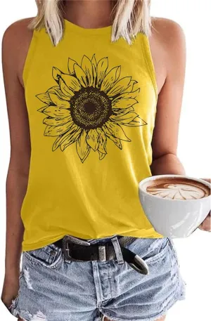 Women's Floral Tank Tops Casual Summer Cap Sleeve Sleeveless Wildflowers Floral Graphic Tees Tops