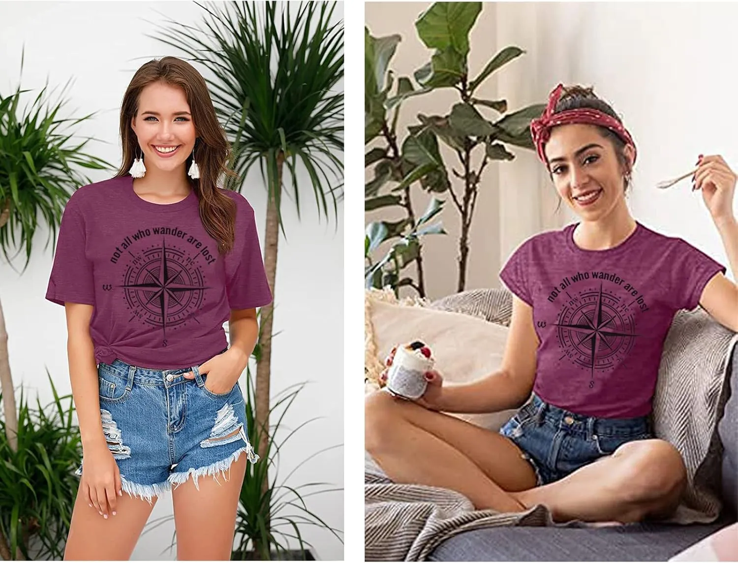 Womens Graphic T-Shirt Not All Who Wander are Lost Funny Tees for Women Summer Casual Tops Athletic Shirts
