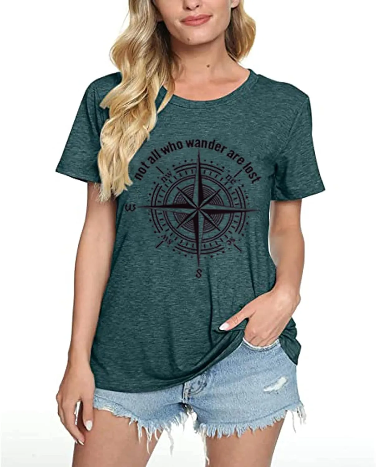 Womens Graphic T-Shirt Not All Who Wander are Lost Funny Tees for Women Summer Casual Tops Athletic Shirts