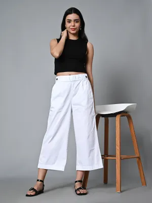 Women's White Cotton Elastane Regular Fit Culotte