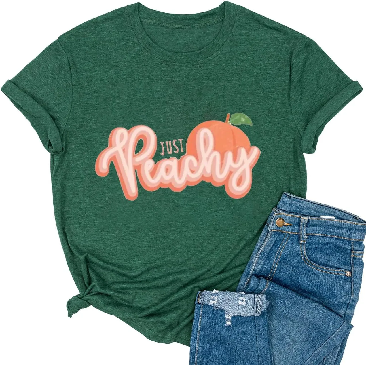 Ykomow Just Peachy T Shirt Womens Short Sleeve Casual Summer Graphic Tees Tops