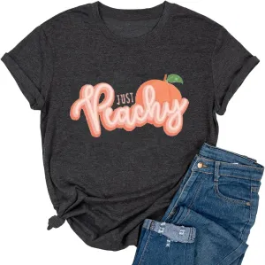 Ykomow Just Peachy T Shirt Womens Short Sleeve Casual Summer Graphic Tees Tops