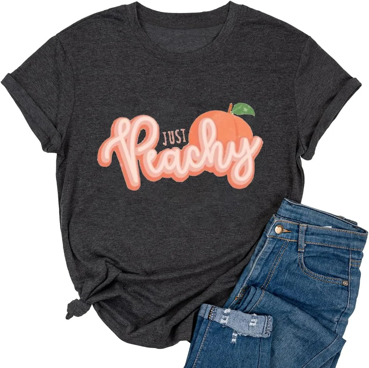 Ykomow Just Peachy T Shirt Womens Short Sleeve Casual Summer Graphic Tees Tops